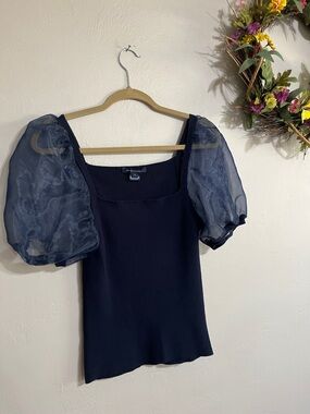 🌺French Connection Navy Puff Sleeve Square Neck Top